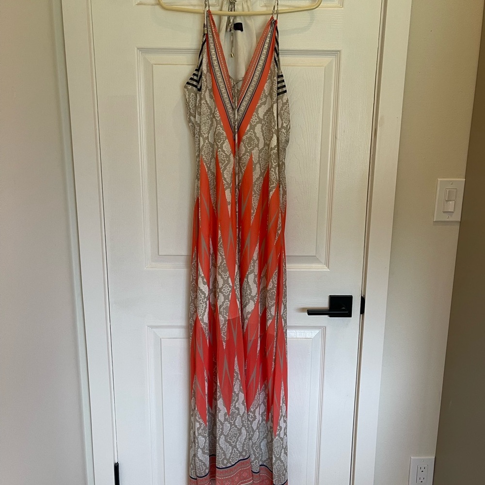 Hale Bob Vibrant Orange and Gray Maxi Dress